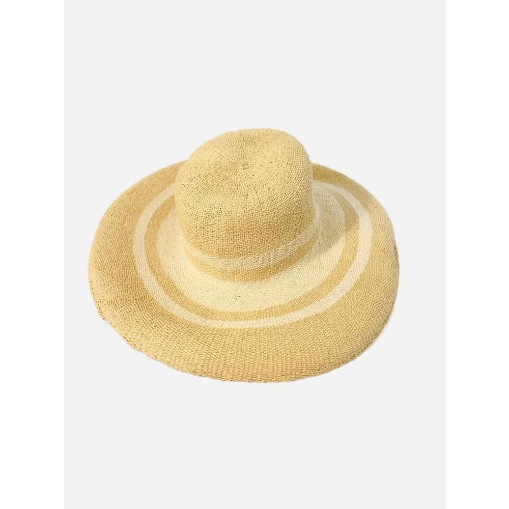 A New Day Striped Floppy Brim Beach Hat Cream Color S/M - Picture 2 of 9